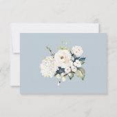 Witte Waterverf Bloemen op Blue Wedding RSVP Kaartje (Achterkant)