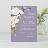 Witte Waterverf Bloemen op Lavendel Bruiloft Kaart (Staand voorkant)