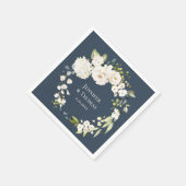 Witte Waterverf Bloemen op Navy Blue Bruiloft Servet (Hoek)