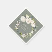 Witte Waterverf Bloemen op Sage Groene Bruiloft Servet (Hoek)