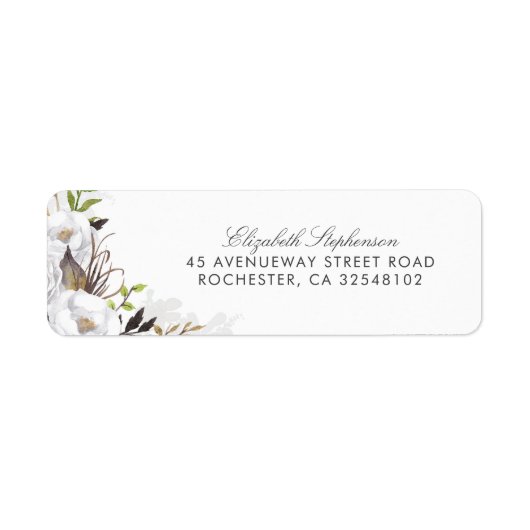 Witte Waterverf bloemen romantische bruiloft Etiket (Voorkant)