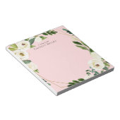 Witte Waterverf bloemen, roze gepersonaliseerd Notitieblok (Schuin)