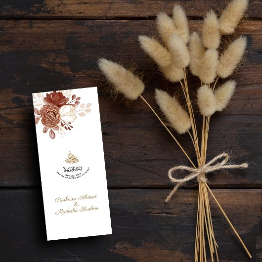Witte Waterverf Bloemen Rustiek Goud Moslim Huweli Menu
