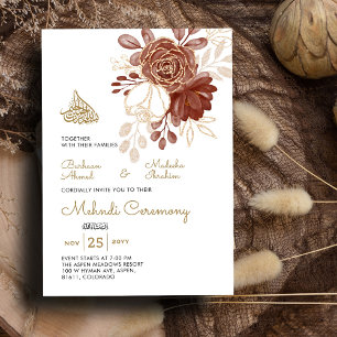 Witte Waterverf Bloemen Rustiek Goud Moslim Mehndi Kaart