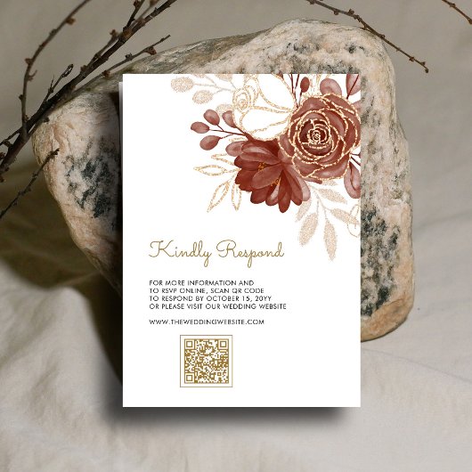 Witte Waterverf Bloemen Rustiek Goud Moslim QR Wed Kaart