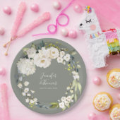 Witte Waterverf Bloemen Salie Groene Bruiloft Papieren Bordje (Feest)