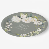 Witte Waterverf Bloemen Salie Groene Bruiloft Papieren Bordje (Gekanteld)