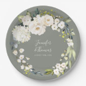 Witte Waterverf Bloemen Salie Groene Bruiloft Papieren Bordje (Voorkant)
