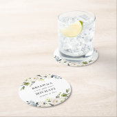 Witte Waterverf Bloemenbruid en Bruidegom Namen Ronde Kartonnen Onderzetter (Insitu)