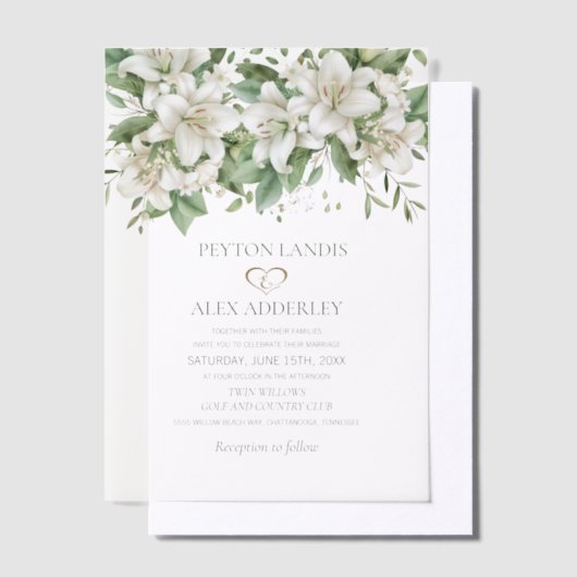 Witte Waterverf bloemenbruiloft Vellum Uitnodigingen (Offset)