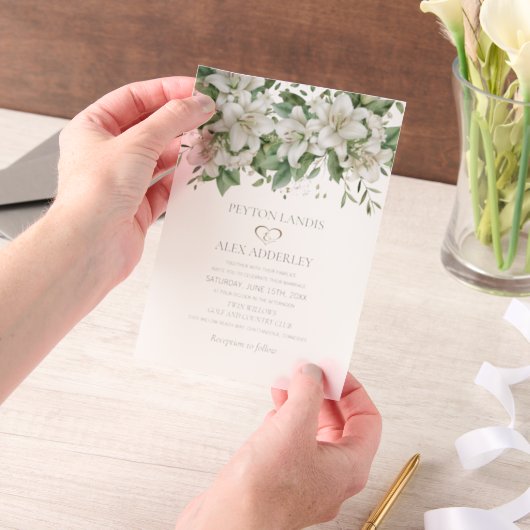 Witte Waterverf bloemenbruiloft Vellum Uitnodigingen (Draagbaar)