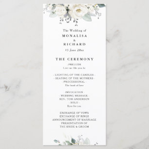 Witte waterverf bloemengroen bruiloft programma programmakaart