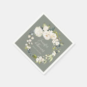 Witte Waterverf bloemenkrans op salie groen Servet (Hoek)