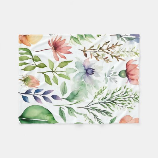 Witte Waterverf Bloementuin Fleece Deken (Voorkant (Horizontaal))
