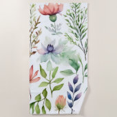 Witte Waterverf Bloementuin Strandlaken (Voorkant)