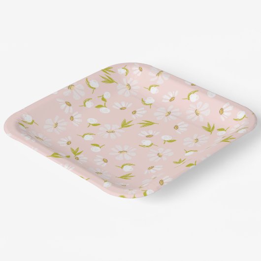 Witte Waterverf Dagen op roze Papieren Bordje (Gebogen)