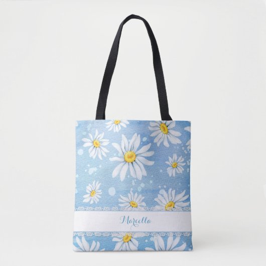 Witte Waterverf Daisies Tote Bag (Voorkant)
