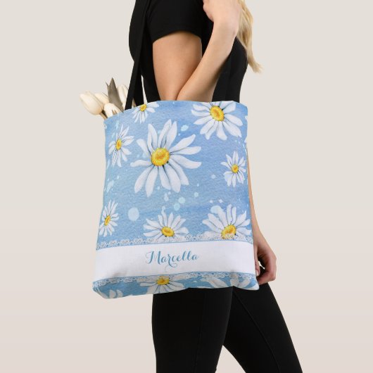 Witte Waterverf Daisies Tote Bag (Dichtbij)