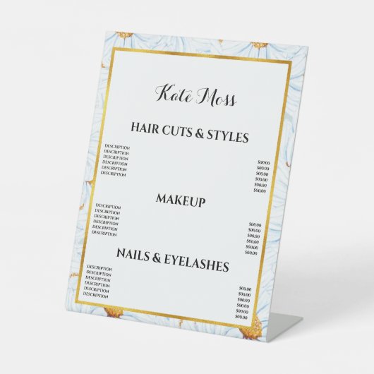 Witte Waterverf Daisy Pattern Reclamebord Met Voetstuk (Voorkant)