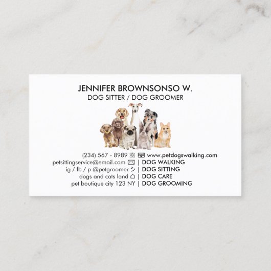 Witte Waterverf Dogs Groomer Pet Sitter Visitekaartje (Achterkant)