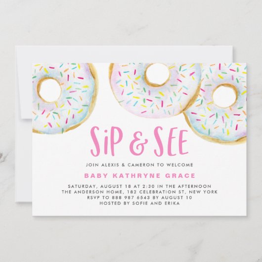 Witte Waterverf Donuts Sprinkles Sip en See Kaart (Voorkant)