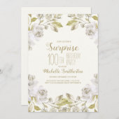  witte Waterverf Floral 100th Birthday Kaart (Voorkant / Achterkant)