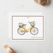 Witte Waterverf Floral Bicycle Monogram Naam Notitiekaartje (Voorkant / Achterkant in situ)