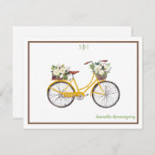 Witte Waterverf Floral Bicycle Monogram Naam Notitiekaartje (Voorkant / Achterkant)