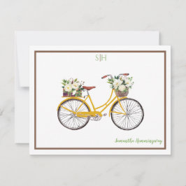 Witte Waterverf Floral Bicycle Monogram Naam Notitiekaartje