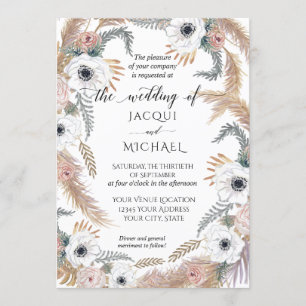 Witte Waterverf Floral BOHO Pampas Grass Tropical Kaart