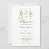 Witte Waterverf Floral Crest Huwelijksuitnodiging Kaart (Voorkant)