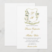 Witte Waterverf Floral Crest Huwelijksuitnodiging Kaart (Voorkant / Achterkant)
