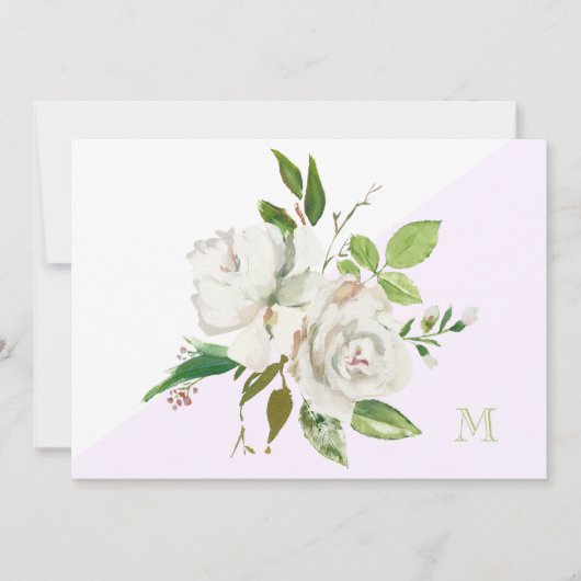 Witte Waterverf Floral Monogram Note Kaart (Voorkant)