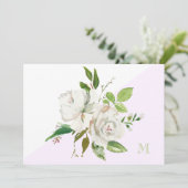 Witte Waterverf Floral Monogram Note Kaart (Staand voorkant)