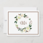 Witte Waterverf Floral Wreath Elegant Monogram Notitiekaartje (Voorkant)