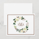 Witte Waterverf Floral Wreath Elegant Monogram Notitiekaartje (Voorkant / Achterkant)