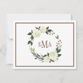 Witte Waterverf Floral Wreath Elegant Monogram Notitiekaartje