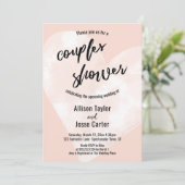 Witte Waterverf Hart Blush Roze Koppels Douche Kaart (Staand voorkant)
