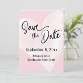 Witte Waterverf Hart op Roze Save the Date Kaart (Staand voorkant)