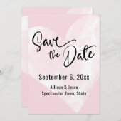 Witte Waterverf Hart op Roze Save the Date Kaart (Voorkant / Achterkant)