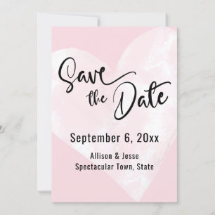 Witte Waterverf Hart op Roze Save the Date Kaart