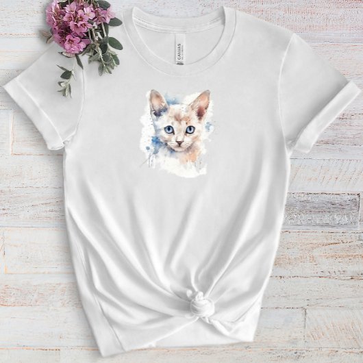 Witte waterverf kat t-shirt
