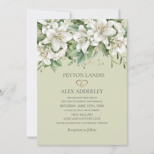 Witte Waterverf lelies groen gouden bruiloft Kaart (Voorkant)