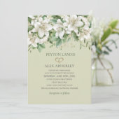 Witte Waterverf lelies groen gouden bruiloft Kaart (Staand voorkant)
