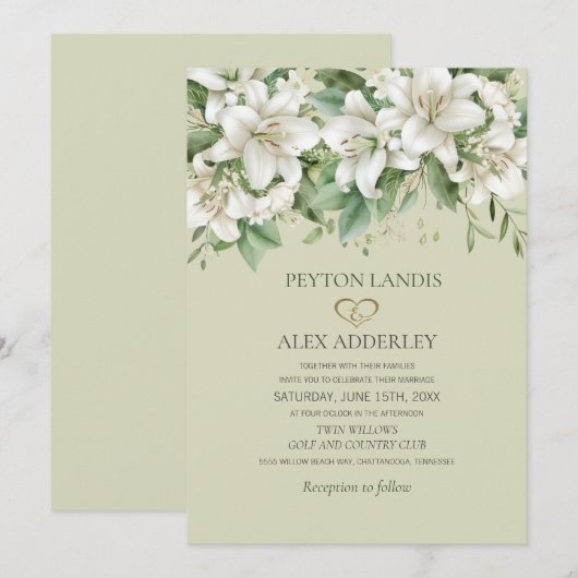 Witte Waterverf lelies groen gouden bruiloft Kaart (Voorkant / Achterkant)