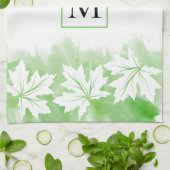 Witte waterverf met bladgroen, monogram theedoek (Gevouwen)