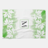 Witte waterverf met bladgroen, monogram theedoek (Horizontaal)