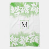Witte waterverf met bladgroen, monogram theedoek (Verticaal)