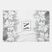 Witte waterverf met mazelblad, grijs, monogram theedoek (Horizontaal)