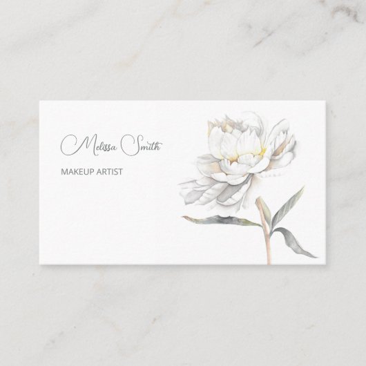 Witte Waterverf pioenbloem Visitekaartje (Voorkant)